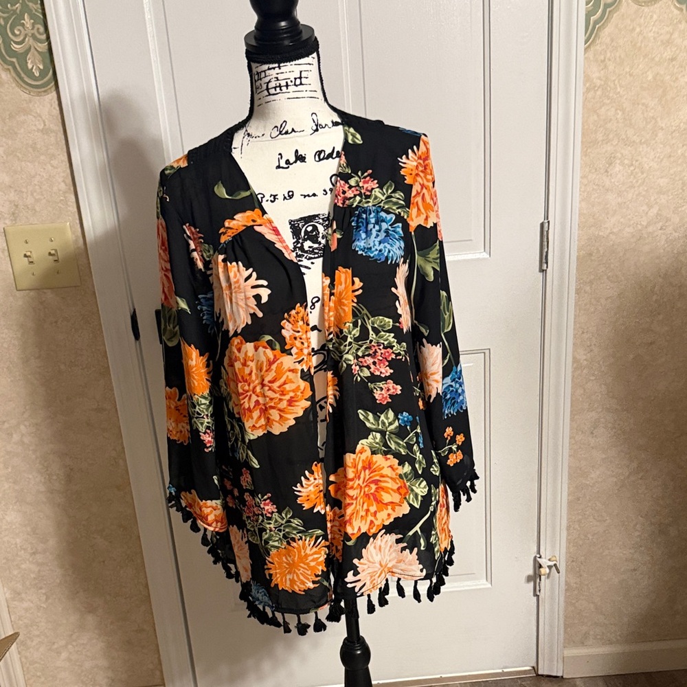 August Silk Black Floral Cardigan